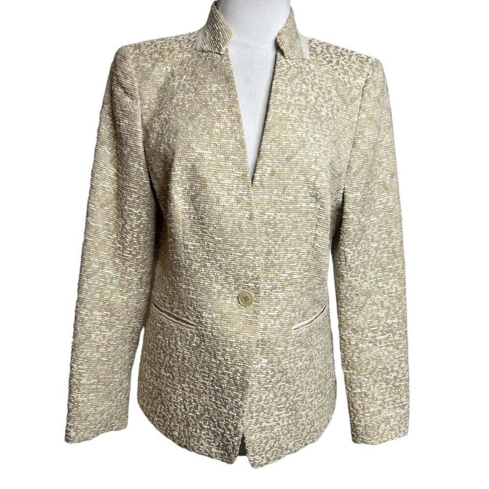 Lafayette 148 Tan and Cream tweed blazer single button Sz 10
